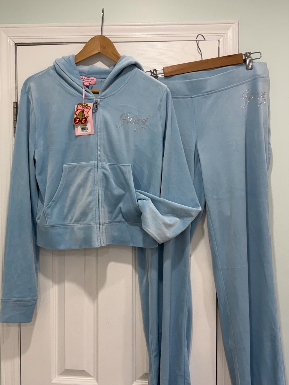 Juicy Couture Women’s Light Blue Velour Hoodie & Pants Set